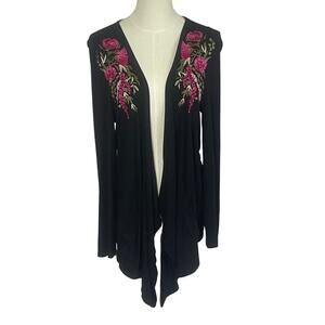 INC Womens Lightweight long line open front floral embroidered cardigan Size L